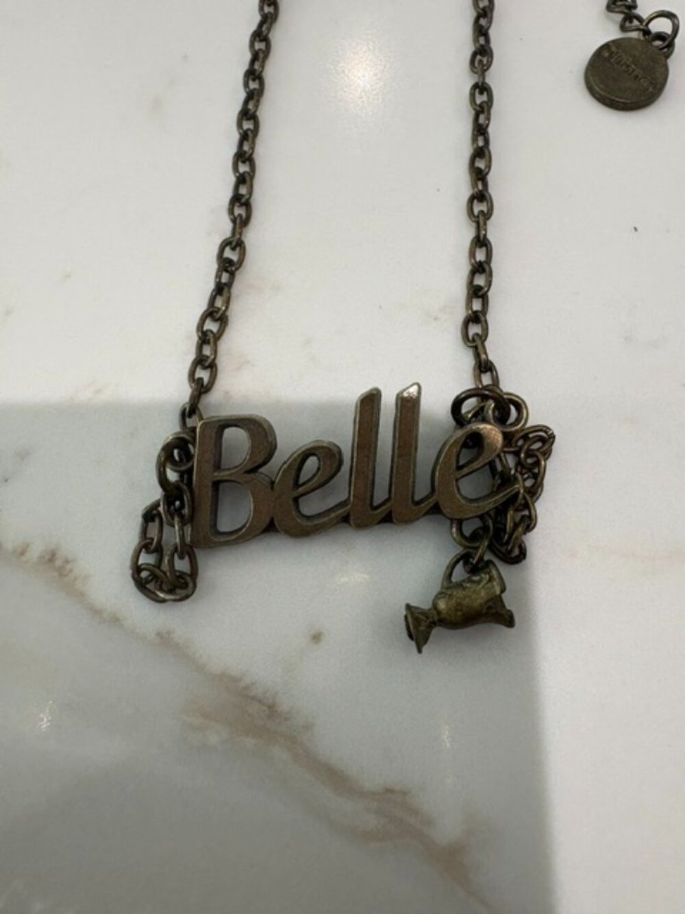 Beauty and the Beast necklace with dangling chip charm